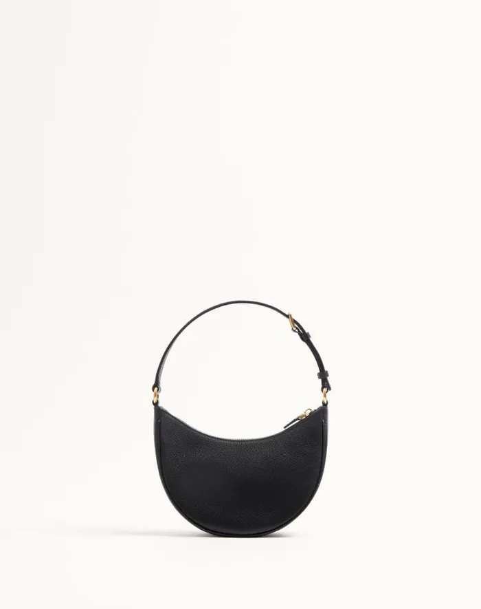 Valentino Shoulder Bags Woman Vlogo Signature Mini Hobo Bag In Grainy Calfskin For Woman In Black Black