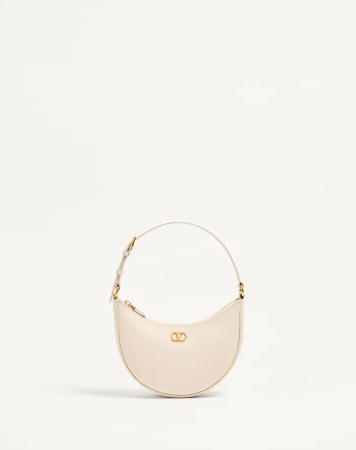 Valentino Shoulder Bags Woman Vlogo Signature Mini Hobo Bag In Grainy Calfskin For Woman In Black Black