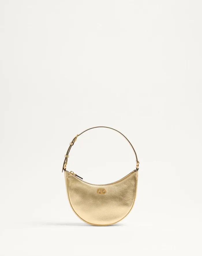 Valentino Shoulder Bags Woman Vlogo Signature Mini Hobo Bag In Laminated Grainy Calfskin For Woman In Antique Brass Antique Brass Valentino Shoulder Bags Woman Vlogo Signature Mini Hobo Bag In Laminated Grainy Calfskin For Woman In Antique Brass Antique Brass