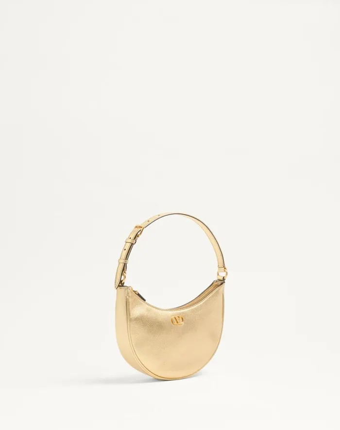 Valentino Shoulder Bags Woman Vlogo Signature Mini Hobo Bag In Laminated Grainy Calfskin For Woman In Antique Brass Antique Brass Valentino Shoulder Bags Woman Vlogo Signature Mini Hobo Bag In Laminated Grainy Calfskin For Woman In Antique Brass Antique Brass