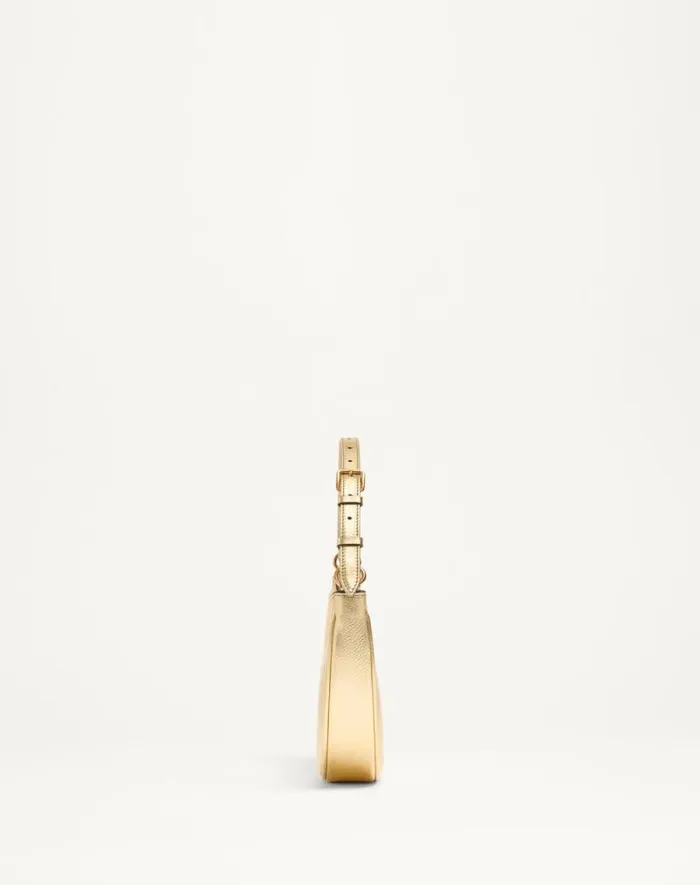 Valentino Shoulder Bags Woman Vlogo Signature Mini Hobo Bag In Laminated Grainy Calfskin For Woman In Antique Brass Antique Brass Valentino Shoulder Bags Woman Vlogo Signature Mini Hobo Bag In Laminated Grainy Calfskin For Woman In Antique Brass Antique Brass