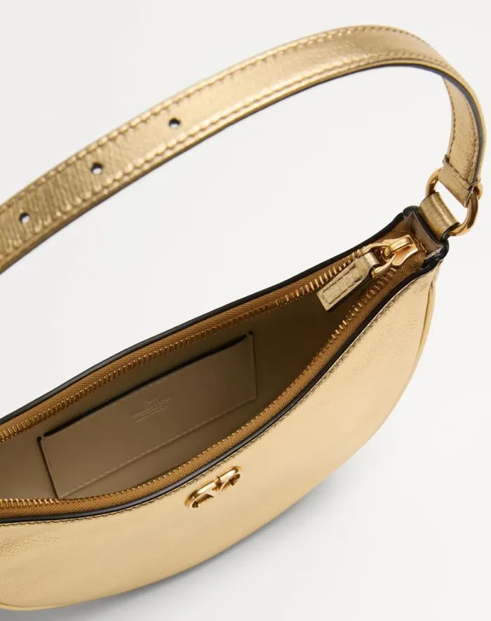 Valentino Shoulder Bags Woman Vlogo Signature Mini Hobo Bag In Laminated Grainy Calfskin For Woman In Antique Brass Antique Brass Valentino Shoulder Bags Woman Vlogo Signature Mini Hobo Bag In Laminated Grainy Calfskin For Woman In Antique Brass Antique Brass