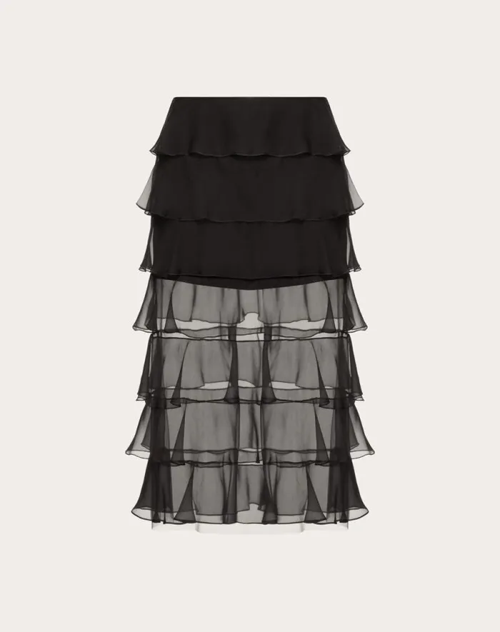 Valentino Skirts Woman Chiffon Skirt For Woman In Black Black