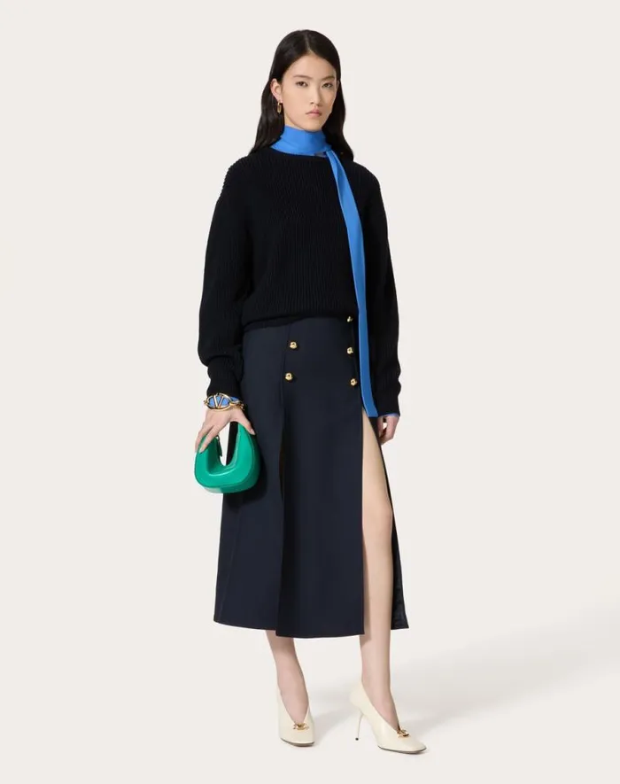 Valentino Skirts Woman Crepe Couture Midi Skirt For Woman In Navy Navy