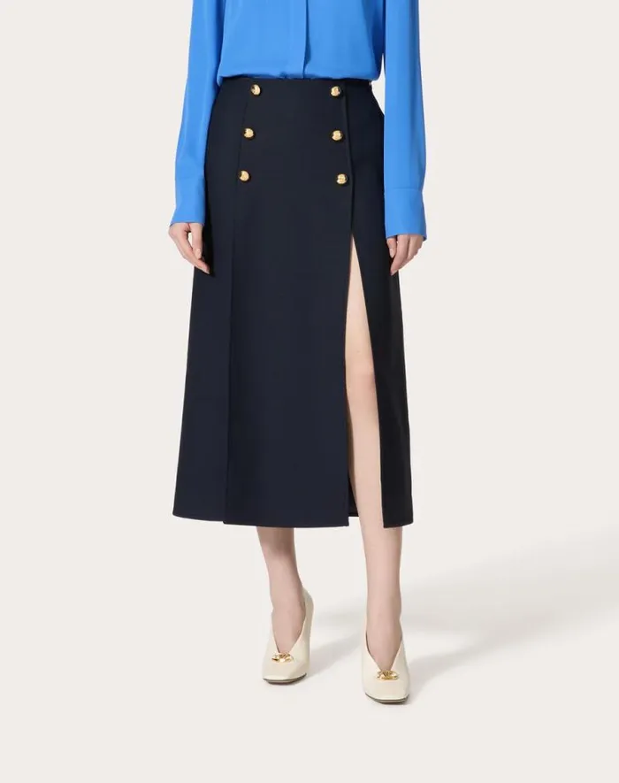 Valentino Skirts Woman Crepe Couture Midi Skirt For Woman In Navy Navy