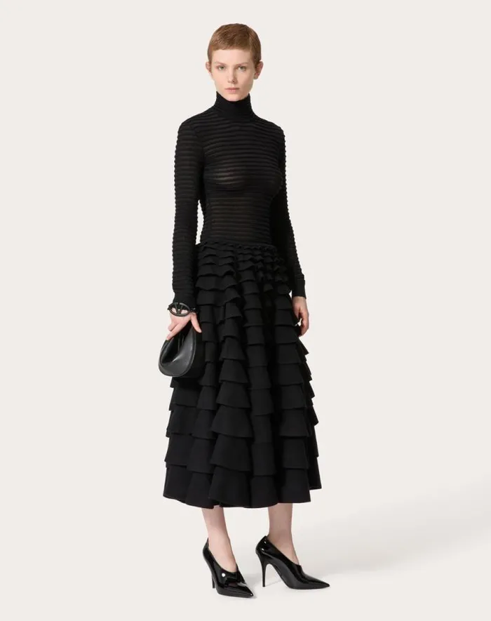 Valentino Skirts Woman Knit Midi Skirt For Woman In Black Black Valentino Skirts Woman Knit Midi Skirt For Woman In Black Black