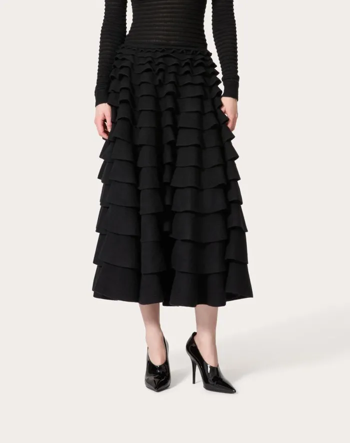Valentino Skirts Woman Knit Midi Skirt For Woman In Black Black Valentino Skirts Woman Knit Midi Skirt For Woman In Black Black