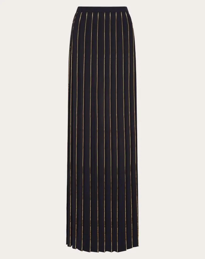 Valentino Skirts Woman Long Skirt In Embroidered Double Georgette For Woman In Navygold Navygold Valentino Skirts Woman Long Skirt In Embroidered Double Georgette For Woman In Navygold Navygold