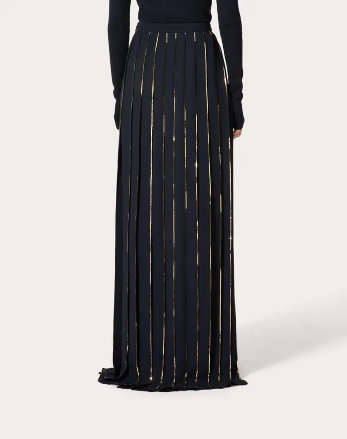 Valentino Skirts Woman Long Skirt In Embroidered Double Georgette For Woman In Navygold Navygold Valentino Skirts Woman Long Skirt In Embroidered Double Georgette For Woman In Navygold Navygold