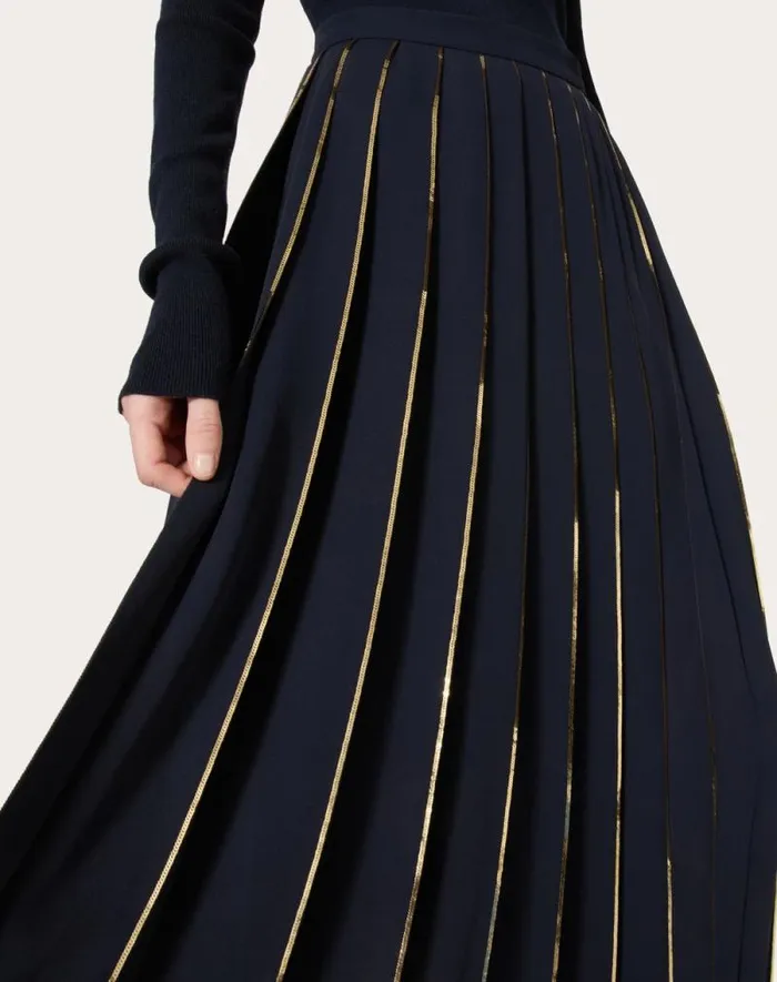 Valentino Skirts Woman Long Skirt In Embroidered Double Georgette For Woman In Navygold Navygold Valentino Skirts Woman Long Skirt In Embroidered Double Georgette For Woman In Navygold Navygold