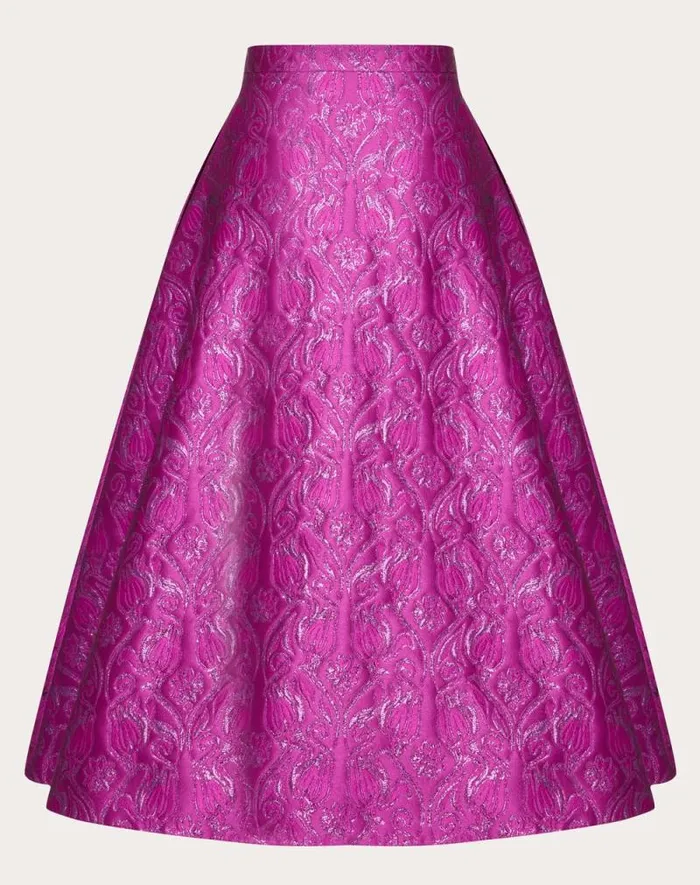 Valentino Skirts Woman Metamorphos Tulips Brocade Midi Skirt For Woman In Primrose Primrose