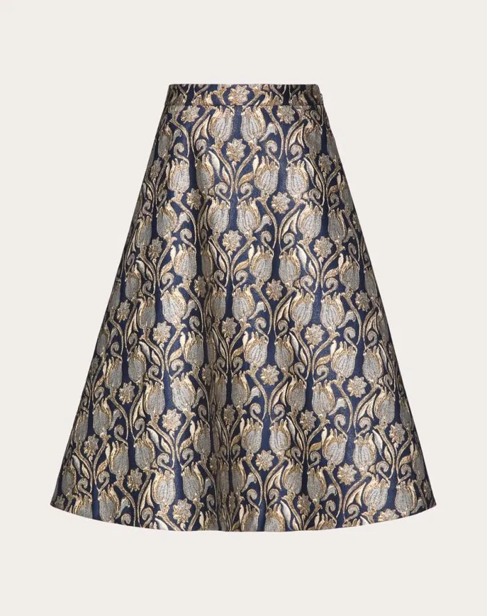 Valentino Skirts Woman Metamorphos Tulips Brocade Midi Skirt For Woman In Primrose Primrose
