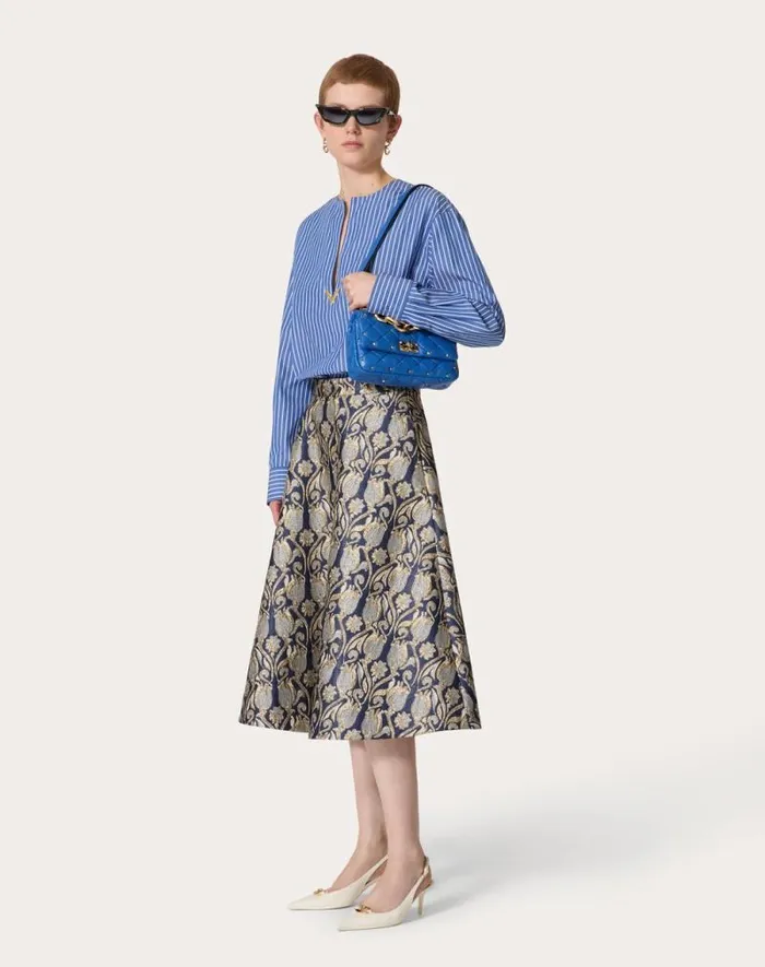 Valentino Skirts Woman Metamorphos Tulips Brocade Midi Skirt For Woman In Primrose Primrose