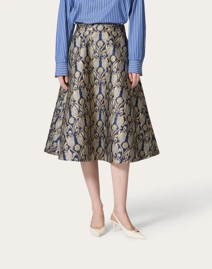 Valentino Skirts Woman Metamorphos Tulips Brocade Midi Skirt For Woman In Primrose Primrose