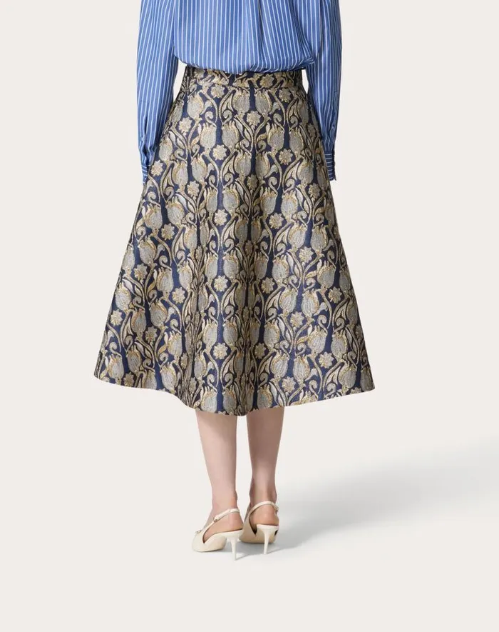 Valentino Skirts Woman Metamorphos Tulips Brocade Midi Skirt For Woman In Primrose Primrose