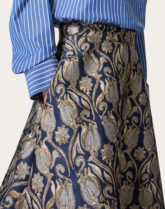 Valentino Skirts Woman Metamorphos Tulips Brocade Midi Skirt For Woman In Primrose Primrose