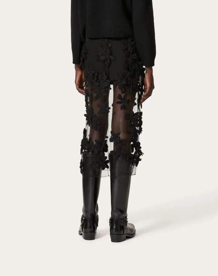 Valentino Skirts Woman Tulle Illusione Embroidered Midi Skirt For Woman In Black Black Valentino Skirts Woman Tulle Illusione Embroidered Midi Skirt For Woman In Black Black