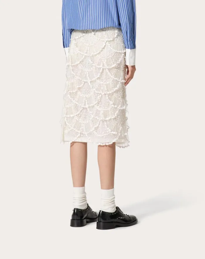 Valentino Skirts Woman Tulle Illusione Embroidered Skirt For Woman In Ivory Ivory Valentino Skirts Woman Tulle Illusione Embroidered Skirt For Woman In Ivory Ivory