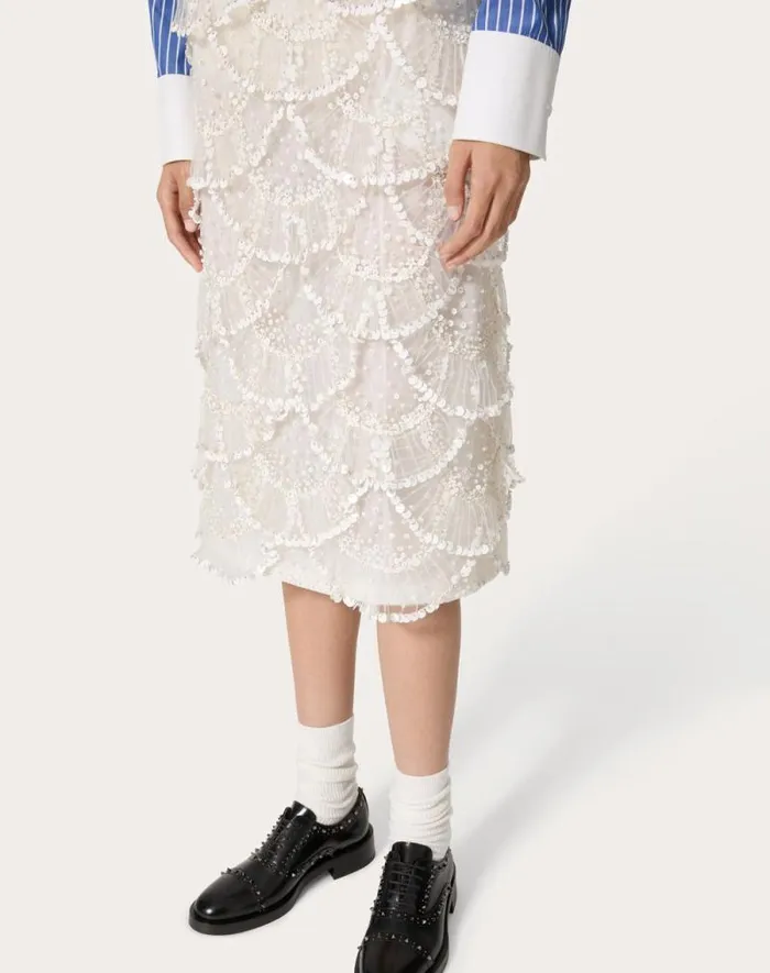 Valentino Skirts Woman Tulle Illusione Embroidered Skirt For Woman In Ivory Ivory Valentino Skirts Woman Tulle Illusione Embroidered Skirt For Woman In Ivory Ivory