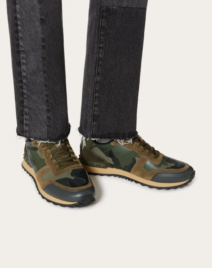Valentino Sneakers Man Camouflage Rockrunner Sneaker For Man In Military Greenbrushwoodblackgreen Military Greenbrushwoodblackgreen