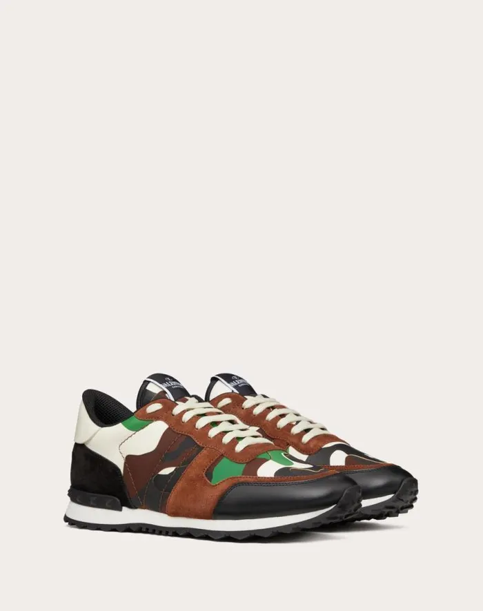 Valentino Sneakers Man Camouflage Rockrunner Sneaker For Man In Military Greenbrushwoodblackgreen Military Greenbrushwoodblackgreen