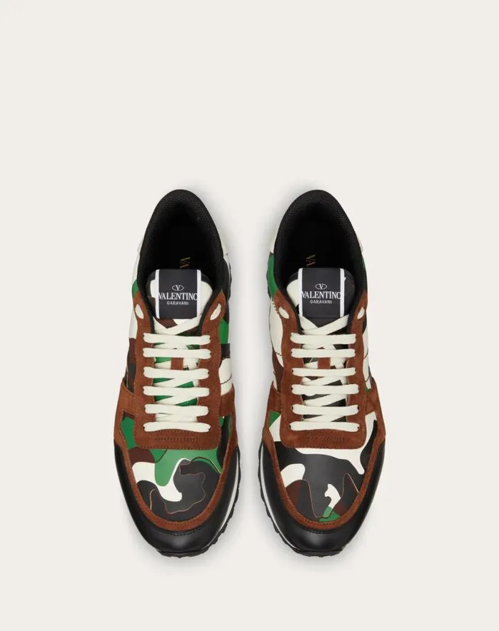 Valentino Sneakers Man Camouflage Rockrunner Sneaker For Man In Military Greenbrushwoodblackgreen Military Greenbrushwoodblackgreen