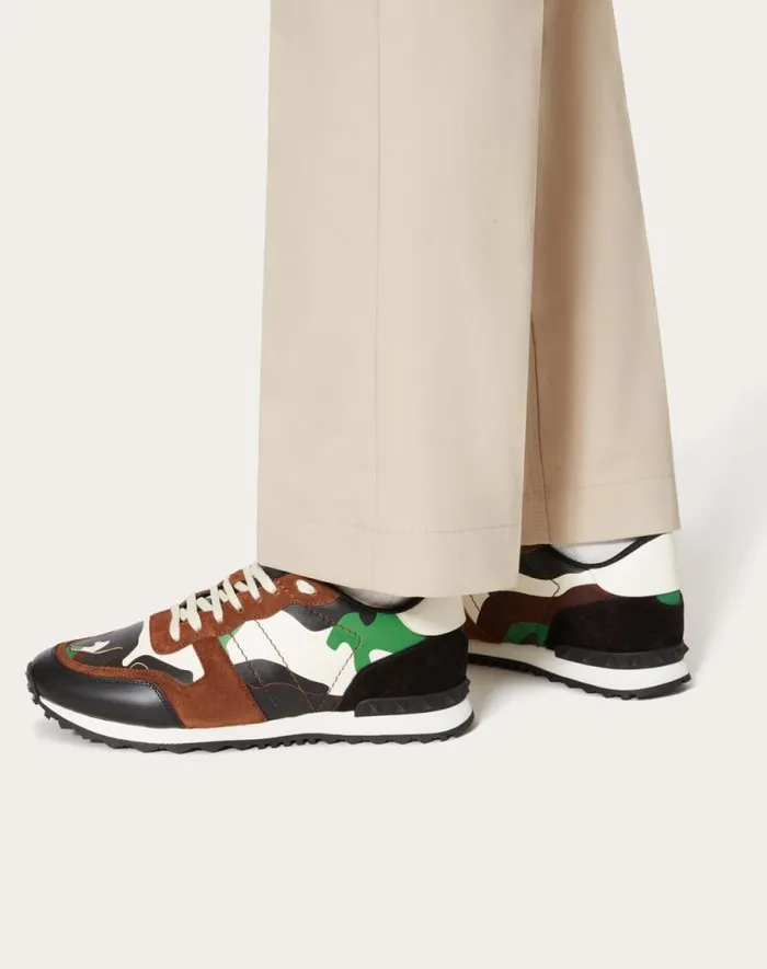 Valentino Sneakers Man Camouflage Rockrunner Sneaker For Man In Military Greenbrushwoodblackgreen Military Greenbrushwoodblackgreen