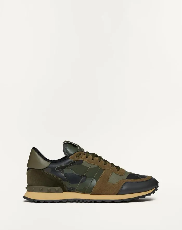 Valentino Sneakers Man Camouflage Rockrunner Sneaker For Man In Military Greenbrushwoodblackgreen Military Greenbrushwoodblackgreen