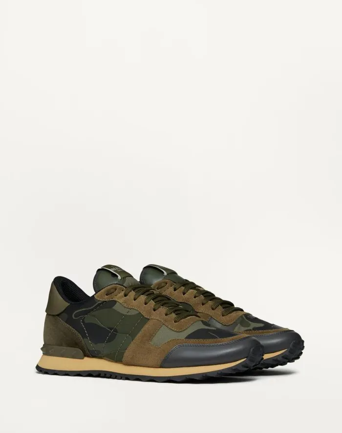 Valentino Sneakers Man Camouflage Rockrunner Sneaker For Man In Military Greenbrushwoodblackgreen Military Greenbrushwoodblackgreen