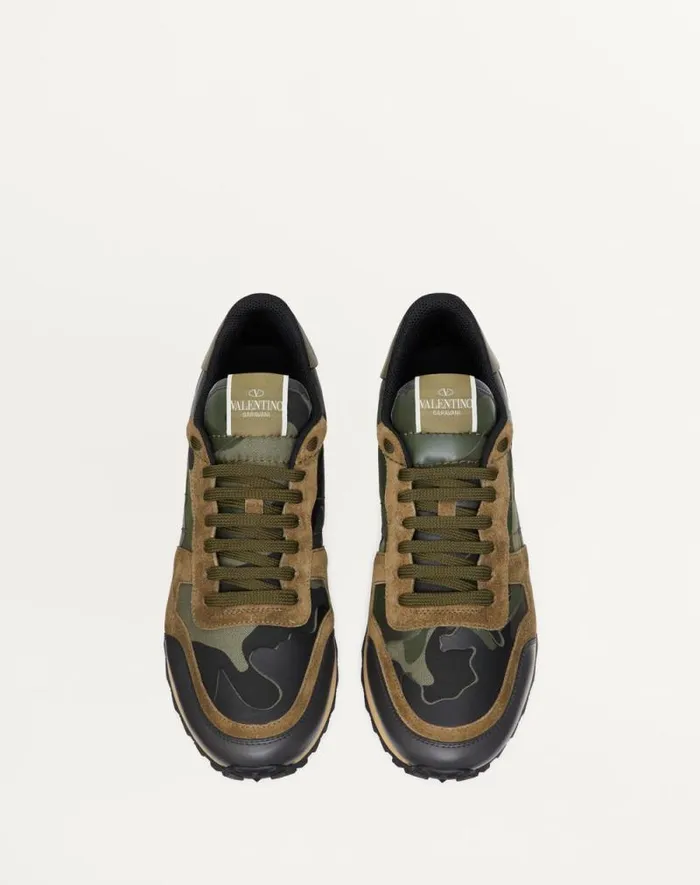 Valentino Sneakers Man Camouflage Rockrunner Sneaker For Man In Military Greenbrushwoodblackgreen Military Greenbrushwoodblackgreen