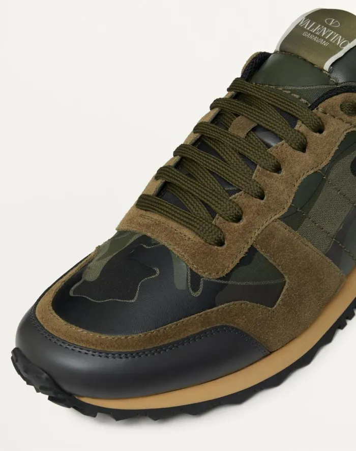 Valentino Sneakers Man Camouflage Rockrunner Sneaker For Man In Military Greenbrushwoodblackgreen Military Greenbrushwoodblackgreen