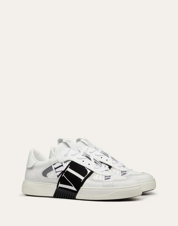 Valentino Sneakers Man Lowtop Calfskin Vl7n Sneaker With Bands For Man In White Black White Black Valentino Sneakers Man Lowtop Calfskin Vl7n Sneaker With Bands For Man In White Black White Black