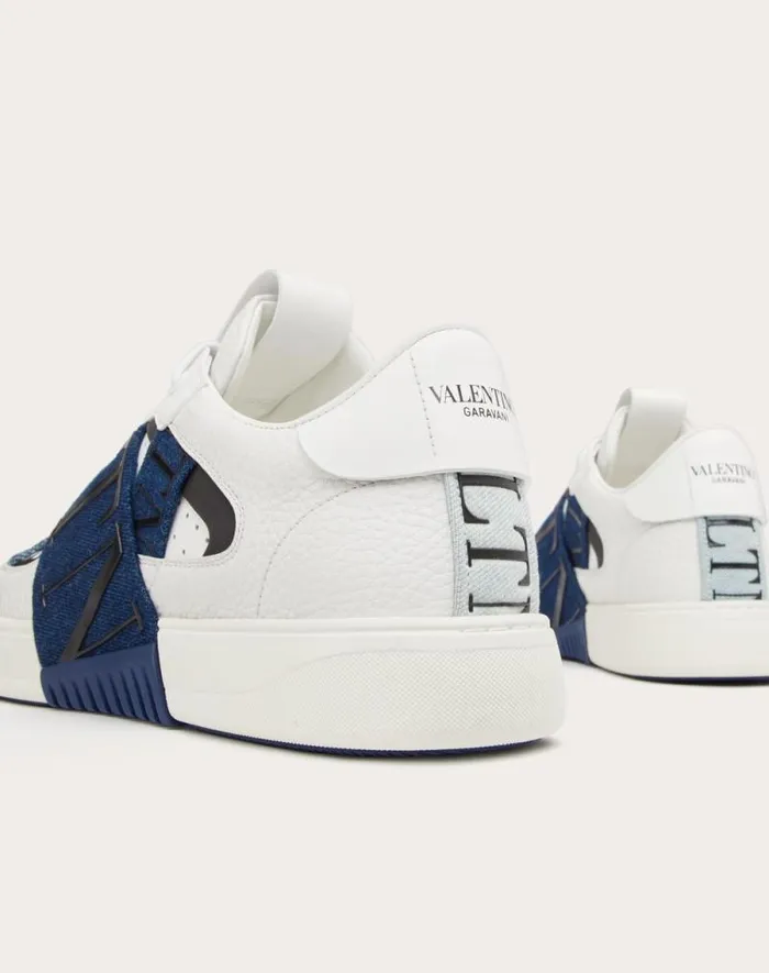 Valentino Sneakers Man Lowtop Vl7n Sneakers In Calfskin And Denim For Man In Denimwhite Denimwhite Valentino Sneakers Man Lowtop Vl7n Sneakers In Calfskin And Denim For Man In Denimwhite Denimwhite