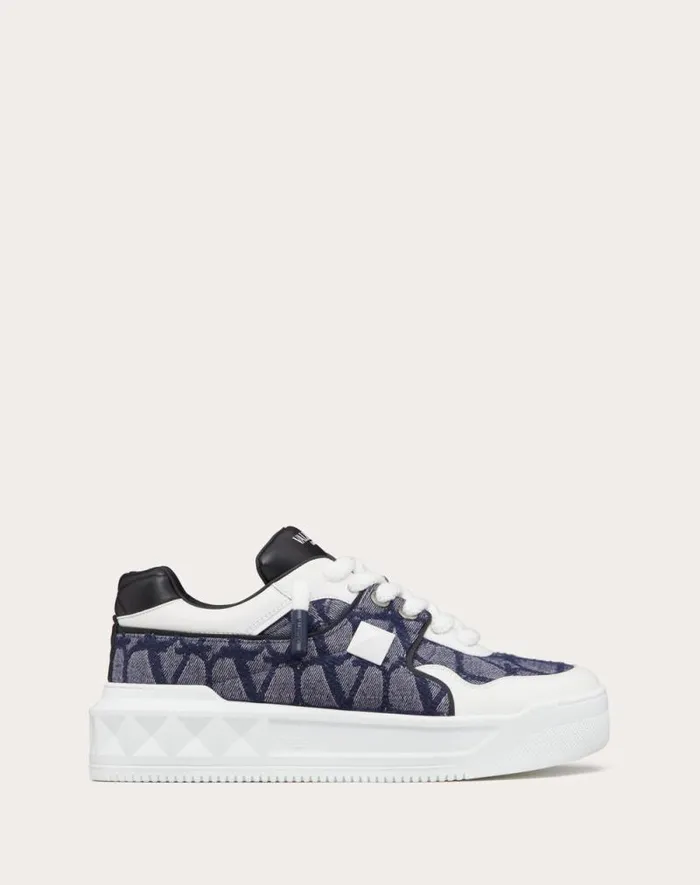 Valentino Sneakers Man One Stud Xl Lowtop Sneaker In Denimeffect Toile Iconographe Jacquard Fabric For Man In Whiteblackdenim Whiteblackdenim Valentino Sneakers Man One Stud Xl Lowtop Sneaker In Denimeffect Toile Iconographe Jacquard Fabric For Man In Whiteblackdenim Whiteblackdenim