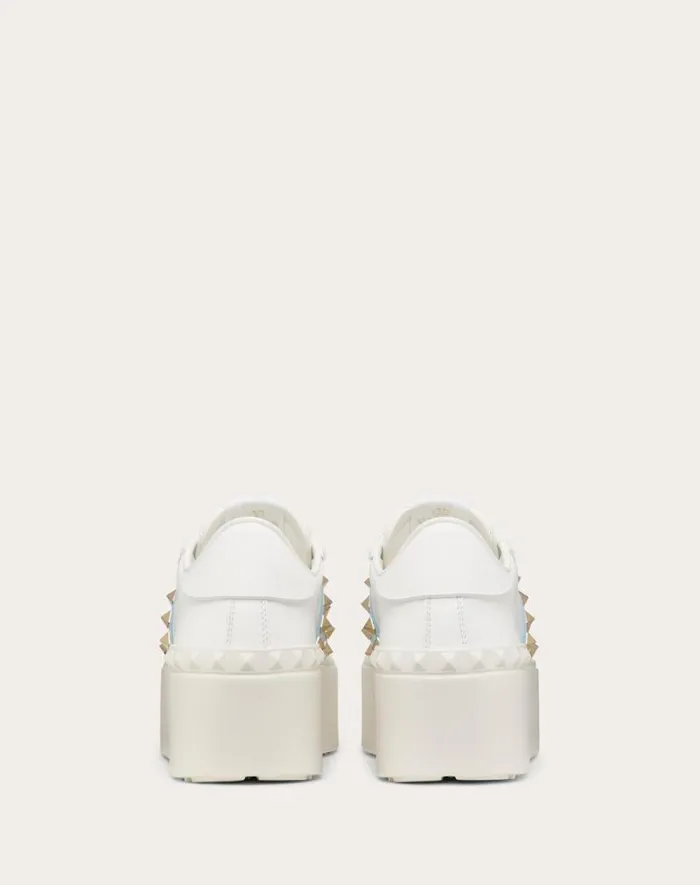 Valentino Sneakers Woman Flatform Rockstud Untitled Sneaker In Calfskin With Naplack Band For Woman In Whitepopeline Blue Whitepopeline Blue Valentino Sneakers Woman Flatform Rockstud Untitled Sneaker In Calfskin With Naplack Band For Woman In Whitepopeline Blue Whitepopeline Blue