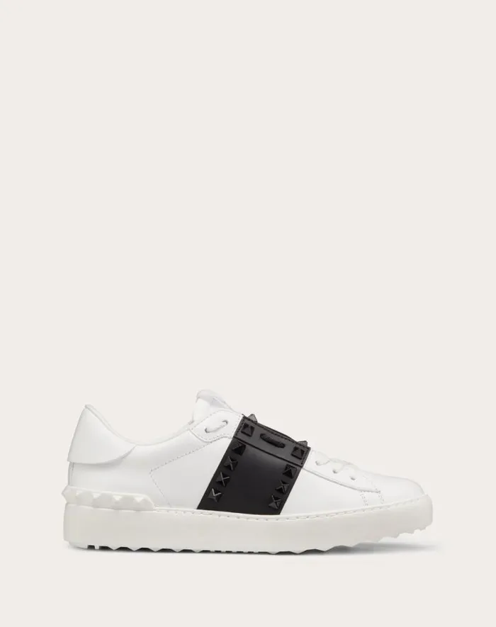 Valentino Sneakers Woman Rockstud Untitled Sneaker In Calfskin Leather With Tonal Studs For Woman In White Black White Black