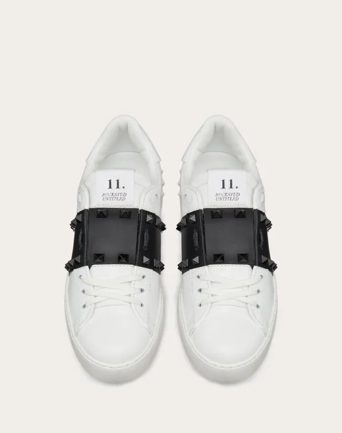 Valentino Sneakers Woman Rockstud Untitled Sneaker In Calfskin Leather With Tonal Studs For Woman In White Black White Black Valentino Sneakers Woman Rockstud Untitled Sneaker In Calfskin Leather With Tonal Studs For Woman In White Black White Black