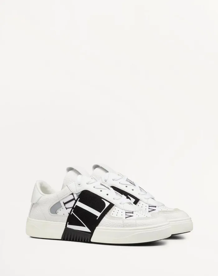 Valentino Sneakers Woman Vl7n Sneaker In Banded Calfskin Leather For Woman In Whiteiceblack Whiteiceblack