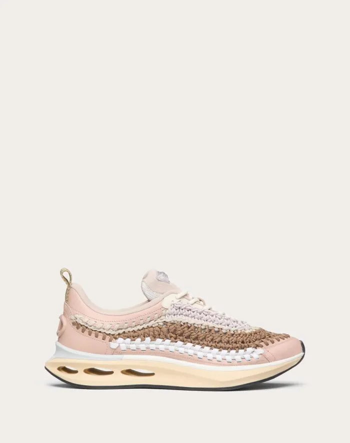Valentino Sneakers Woman Vlogo Easyknot Sneaker In Woven Fabric For Woman In Beige Beige Valentino Sneakers Woman Vlogo Easyknot Sneaker In Woven Fabric For Woman In Beige Beige