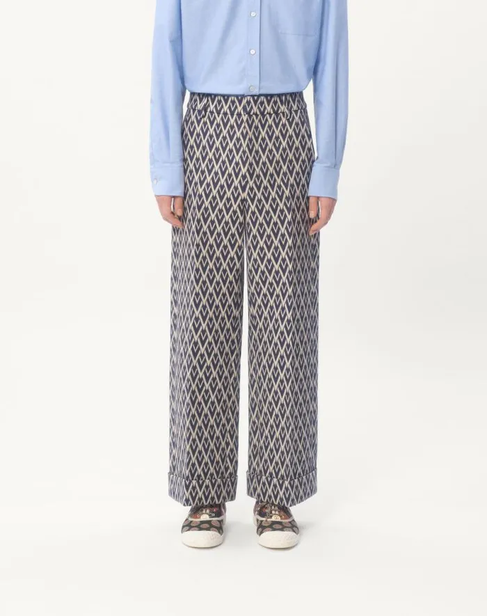 Valentino Suits Man Wool Pants With Cuffs With Toute La V Jacquard Pattern For Man In Nightcream Nightcream Valentino Suits Man Wool Pants With Cuffs With Toute La V Jacquard Pattern For Man In Nightcream Nightcream
