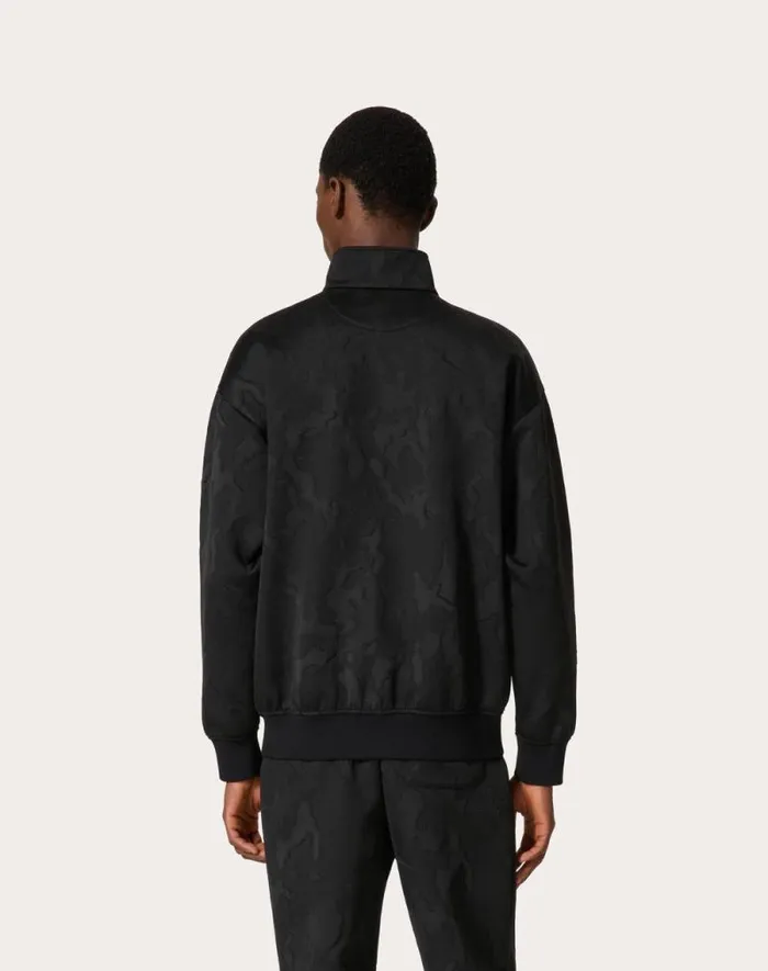 Valentino Tshirts And Sweatshirts Man Acetate Zipup Turtleneck Sweatshirt In Allover Camounoir Pattern For Man In Black Black Valentino Tshirts And Sweatshirts Man Acetate Zipup Turtleneck Sweatshirt In Allover Camounoir Pattern For Man In Black Black