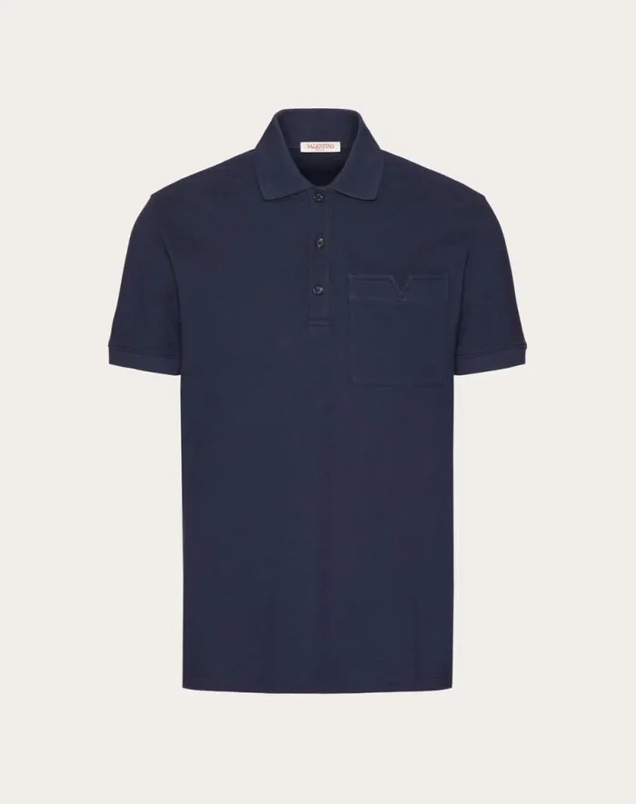 Valentino Tshirts And Sweatshirts Man Cotton Piqu Polo Shirt With Topstitched V Detail For Man In Navy Navy Valentino Tshirts And Sweatshirts Man Cotton Piqu Polo Shirt With Topstitched V Detail For Man In Navy Navy