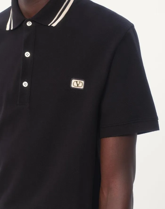 Valentino Tshirts And Sweatshirts Man Cotton Piqu Polo Shirt With Vlogo Patch For Man In Black Black