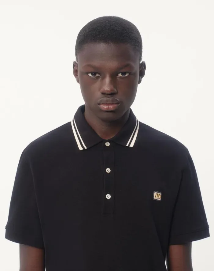 Valentino Tshirts And Sweatshirts Man Cotton Piqu Polo Shirt With Vlogo Patch For Man In Black Black