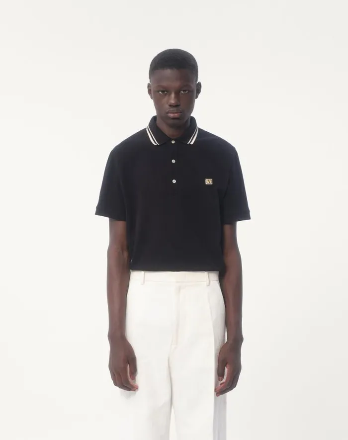 Valentino Tshirts And Sweatshirts Man Cotton Piqu Polo Shirt With Vlogo Patch For Man In Black Black
