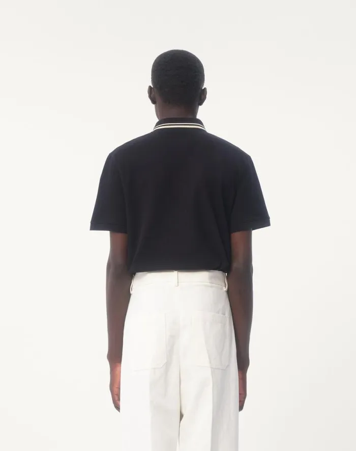Valentino Tshirts And Sweatshirts Man Cotton Piqu Polo Shirt With Vlogo Patch For Man In Black Black