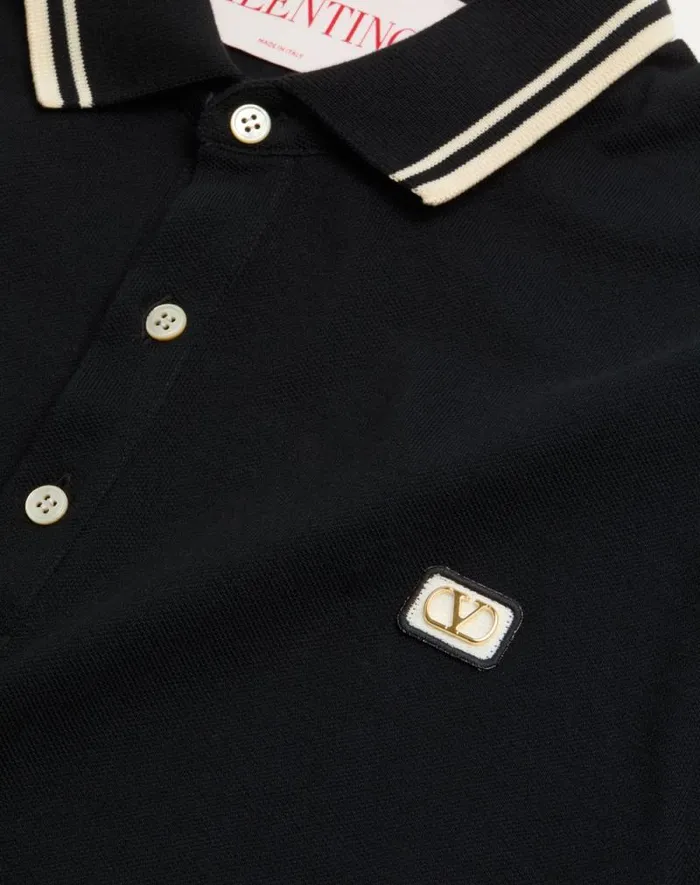 Valentino Tshirts And Sweatshirts Man Cotton Piqu Polo Shirt With Vlogo Patch For Man In Black Black