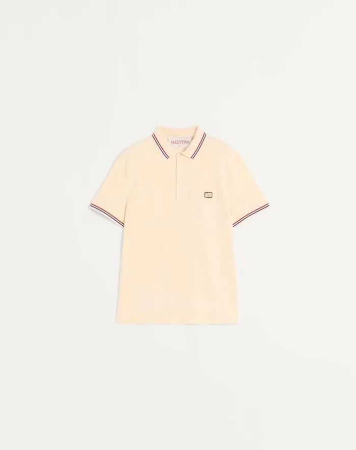 Valentino Tshirts And Sweatshirts Man Cotton Piqu Polo Shirt With Vlogo Patch For Man In Butter Butter Valentino Tshirts And Sweatshirts Man Cotton Piqu Polo Shirt With Vlogo Patch For Man In Butter Butter