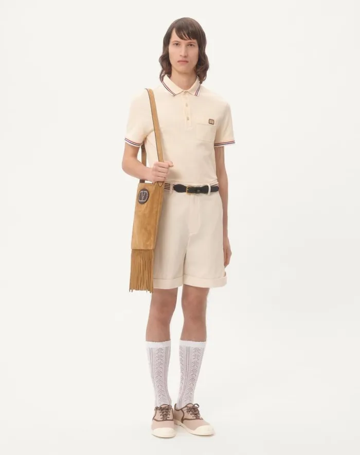 Valentino Tshirts And Sweatshirts Man Cotton Piqu Polo Shirt With Vlogo Patch For Man In Butter Butter Valentino Tshirts And Sweatshirts Man Cotton Piqu Polo Shirt With Vlogo Patch For Man In Butter Butter