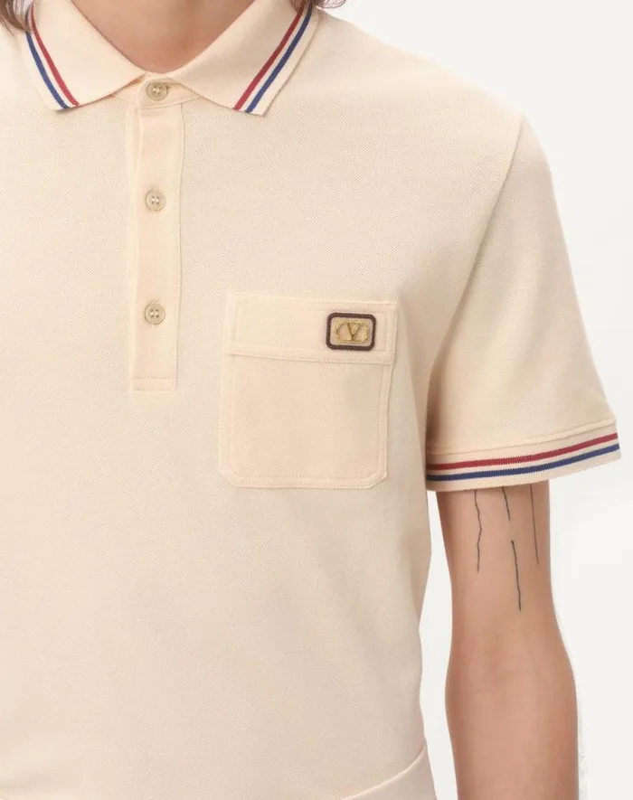 Valentino Tshirts And Sweatshirts Man Cotton Piqu Polo Shirt With Vlogo Patch For Man In Butter Butter Valentino Tshirts And Sweatshirts Man Cotton Piqu Polo Shirt With Vlogo Patch For Man In Butter Butter